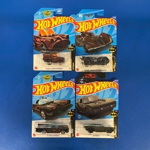 Batmobile Hot Wheels Bundle (4 cars) (slight bends on some packaging)